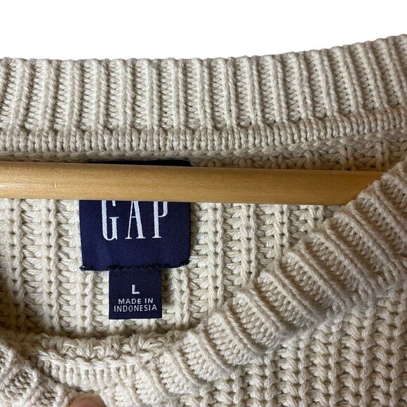 Gap Women's Chunky Cotton Striped Sweater Sz L Black White Boxy Relaxed Crewneck - Picture 3 of 7
